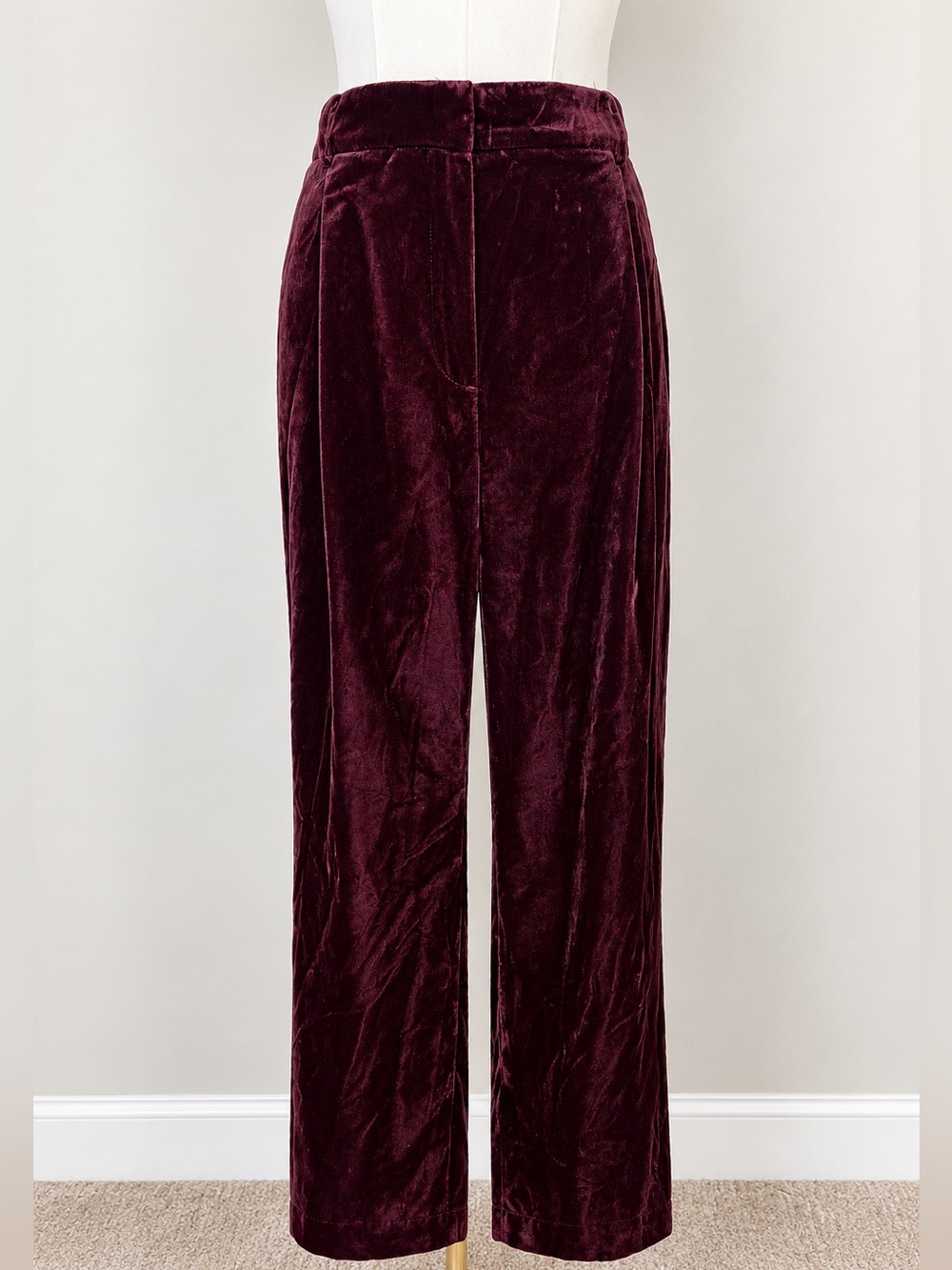 LOFT Size 12 Burgundy Plum Velvet Pants High Rise Straight Leg Ankle Holiday